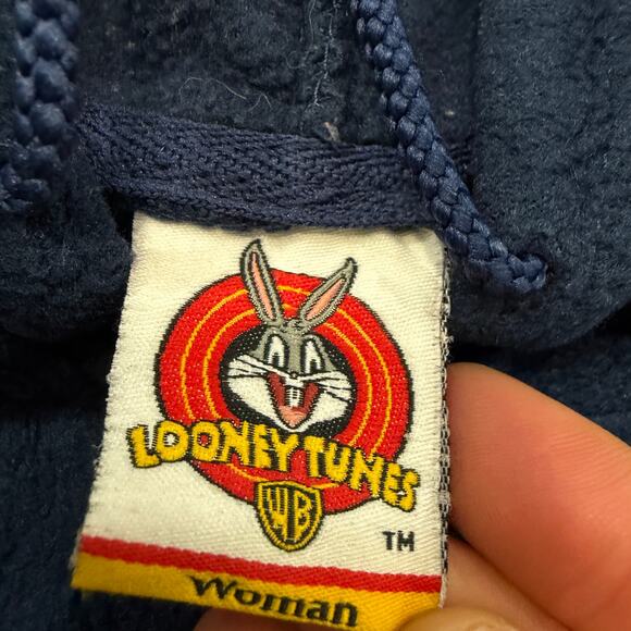 Vintage Looney Tunes Tweety Bird Sylvester Full Zip Hoodie Large Blue Fleece 90s - Picture 4 of 7